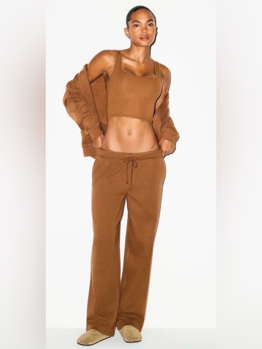 Skims NWT Cotton Fleece Classic Straight Leg Pants Bison Size 3X